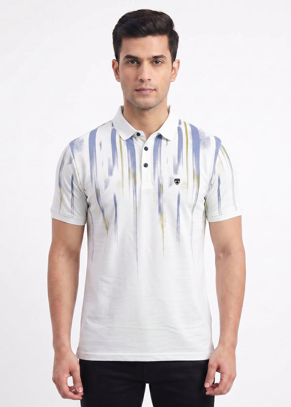 Airforce White Abstract Stripe Polo