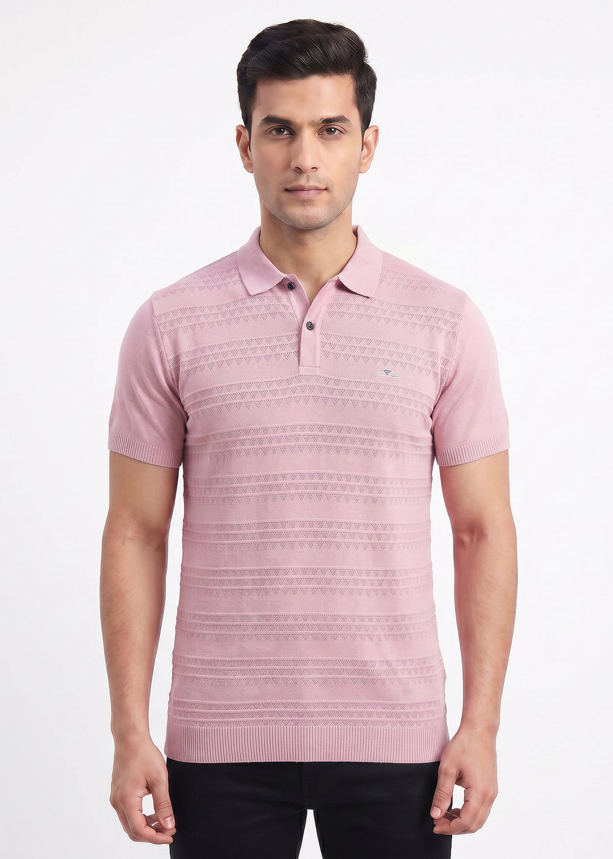 Buy Orchid textured-knit-polo-tshirt Online Shopping view 1