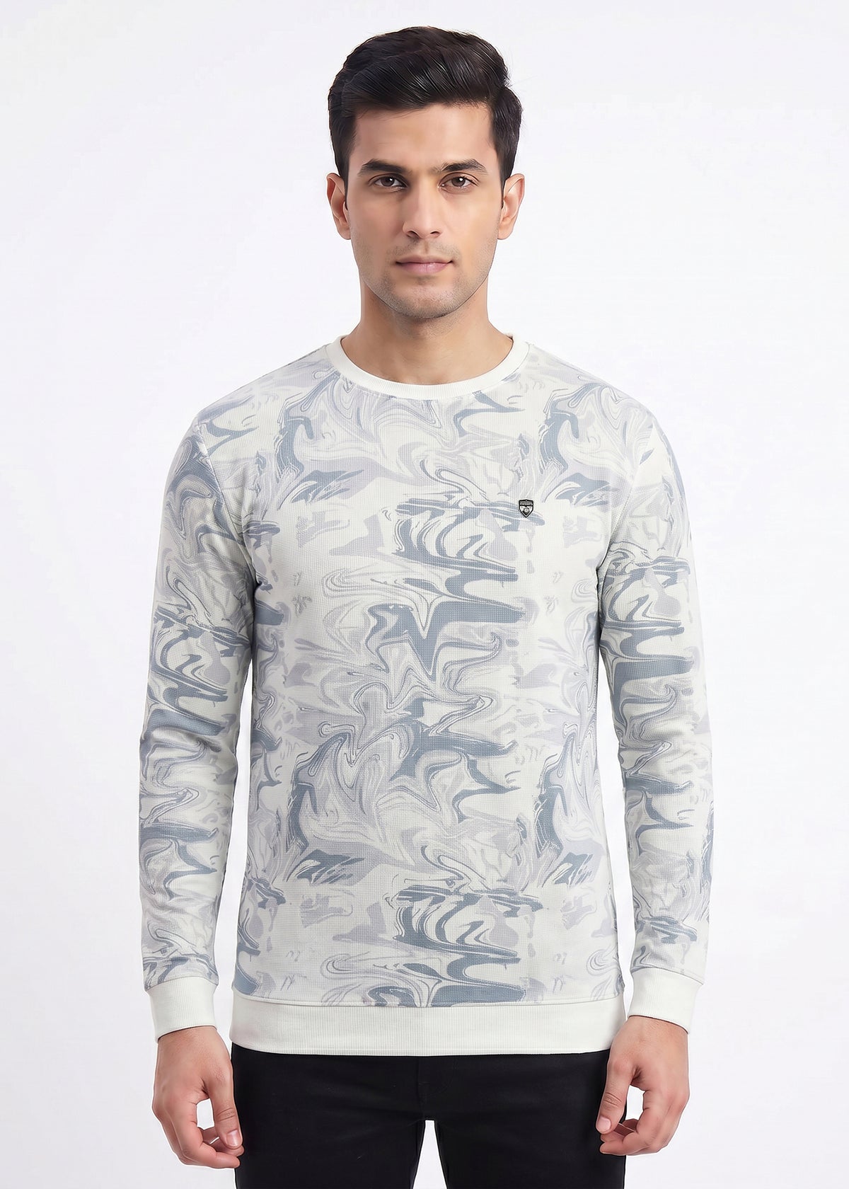 Buy Grey White Marble Print Sweatshirt Online Shopping view 1