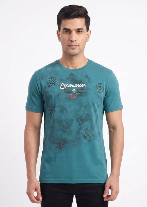 Teal-graphic-print-cotton-tshirt