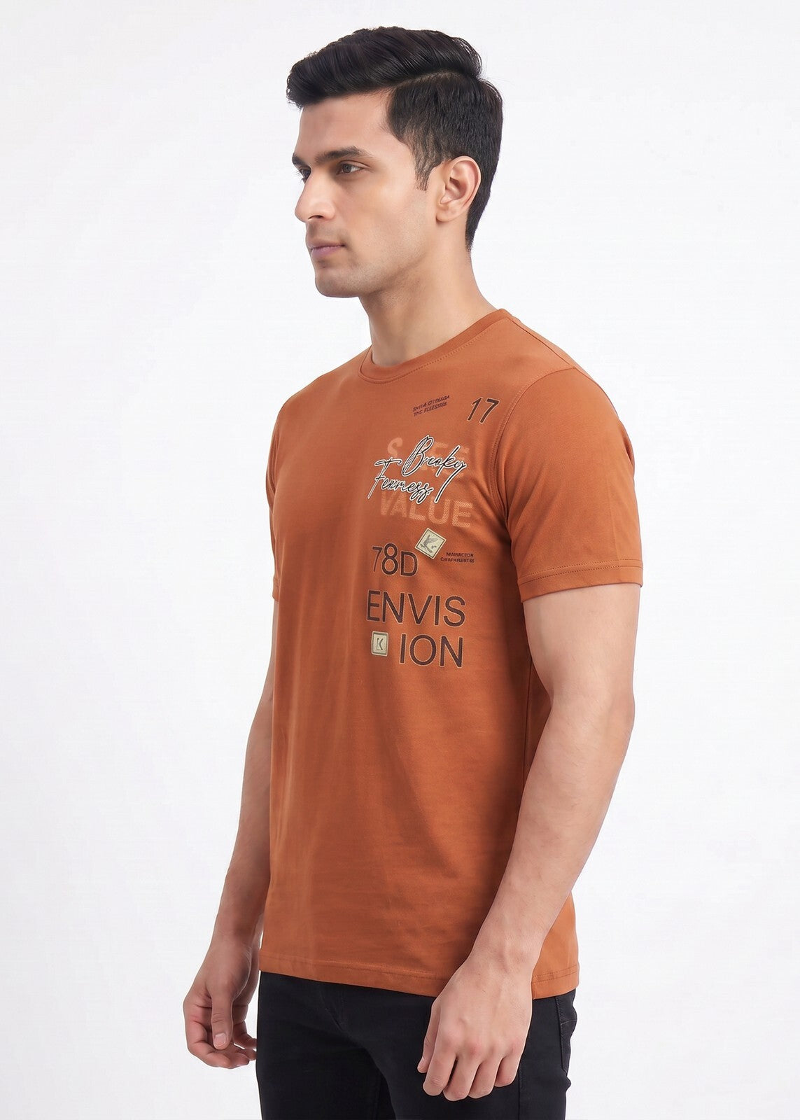 Buy Browntypography-graphic-tshirt Online Shopping view 4