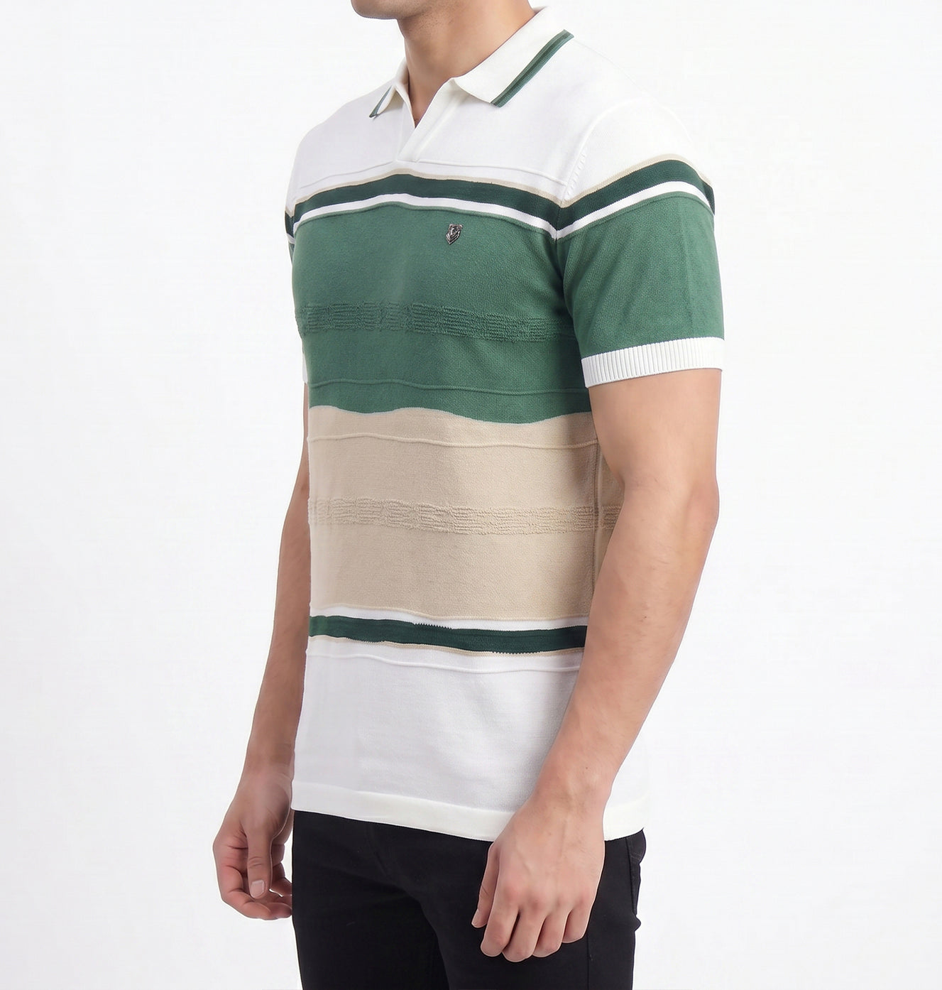 White green-beige-striped-polo-tshirt