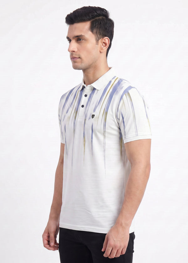 Airforce White Abstract Stripe Polo