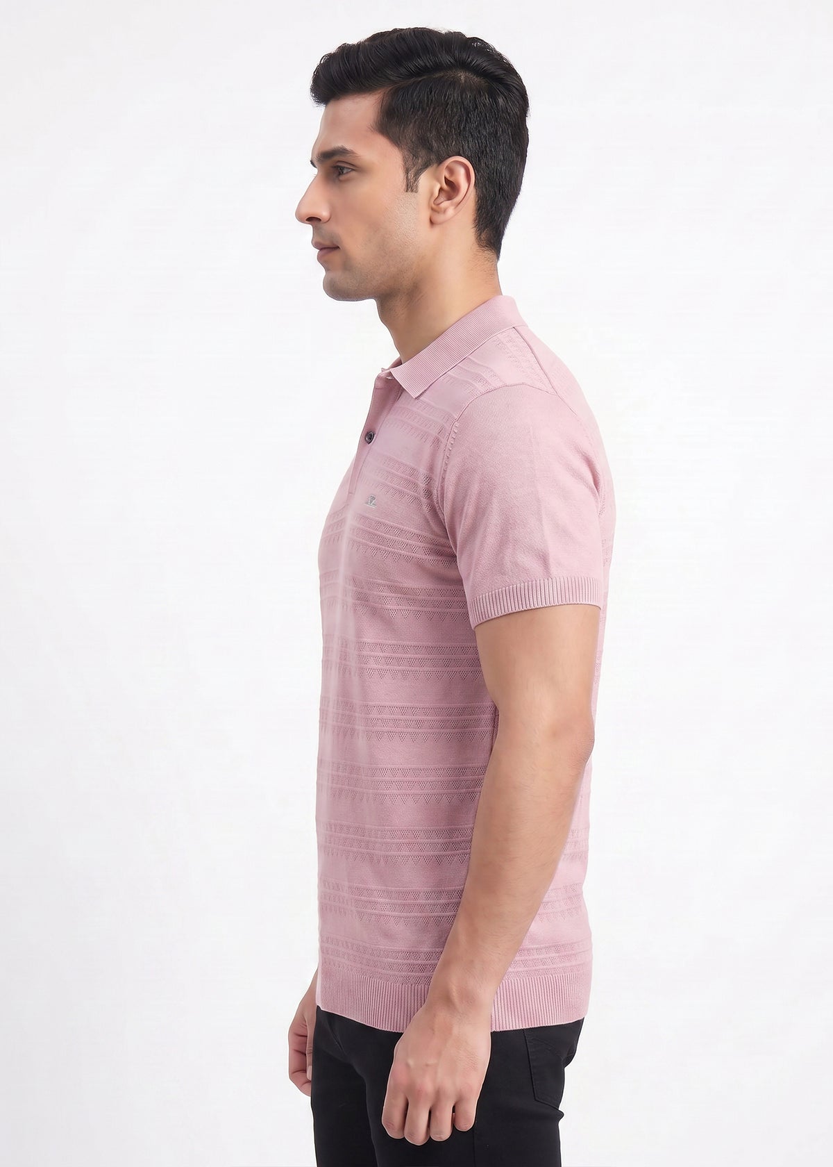 Buy Orchid textured-knit-polo-tshirt Online Shopping view 4