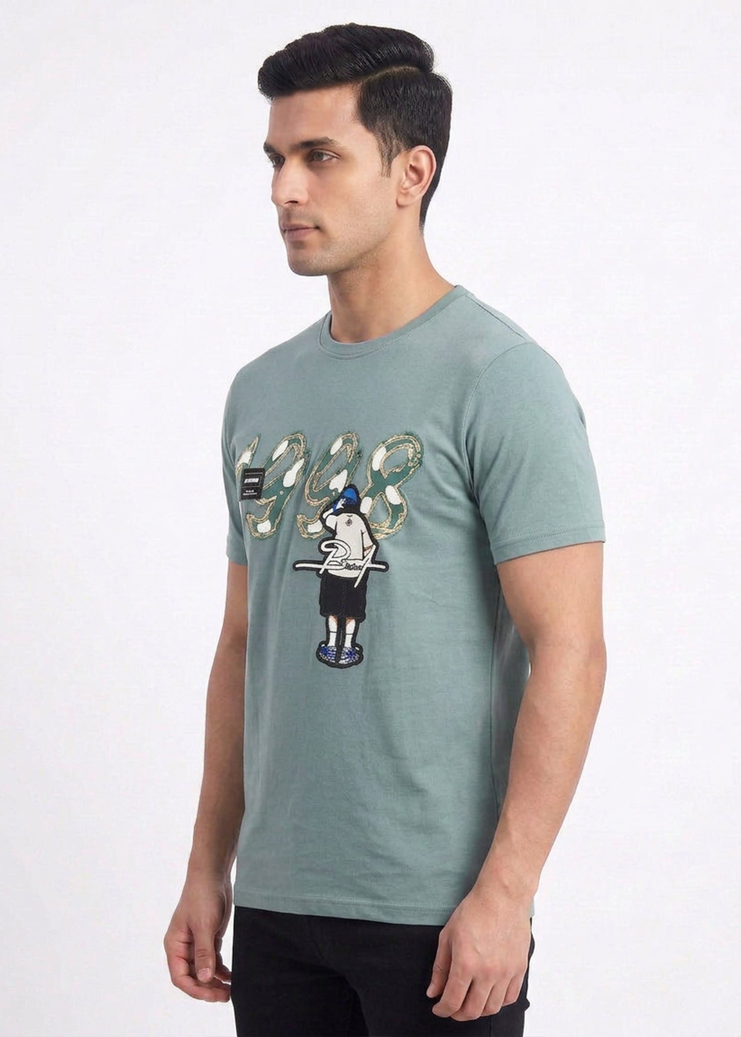 Buy Olive-graphic-print-tshirt Online Shopping view 4
