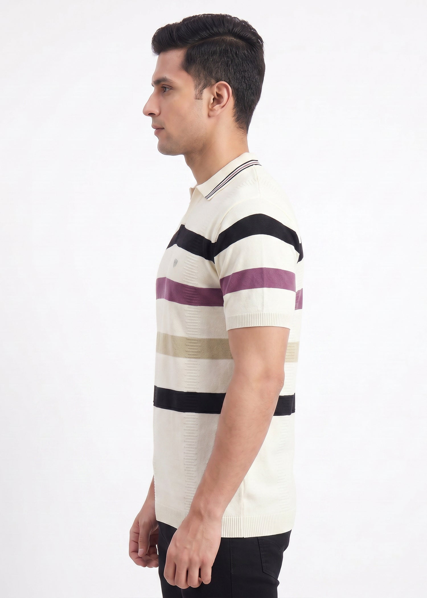 Buy O.white-multicolor-striped-polo-tshirt Online Shopping view 4