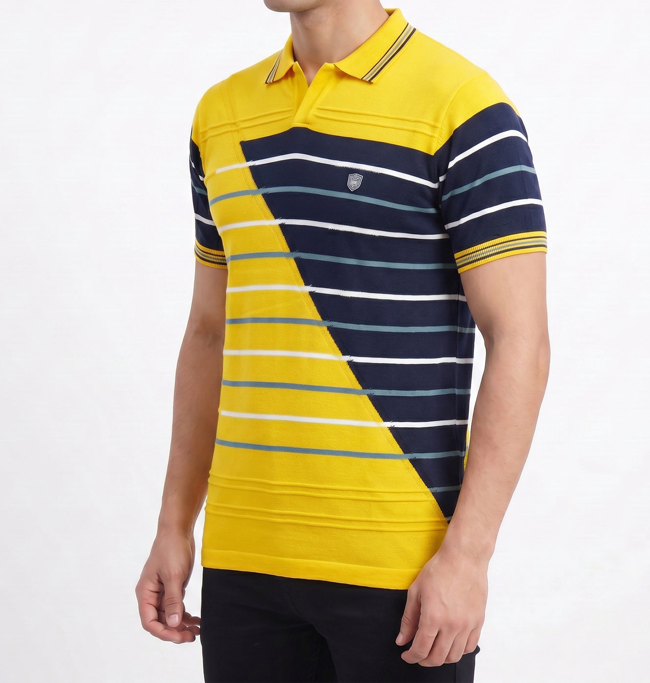Gold-navy-striped-polo-tshirt