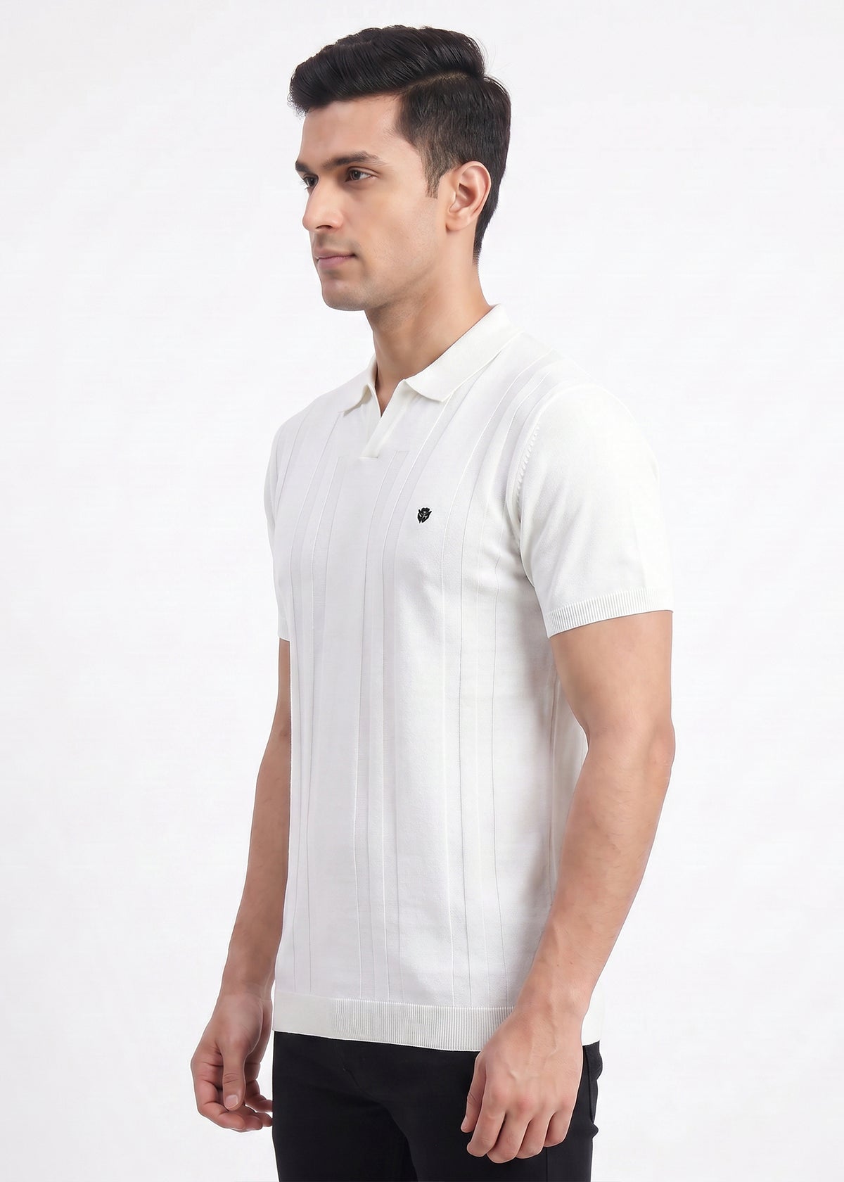 Buy white-vertical-textured-polo-tshirt Online Shopping view 4