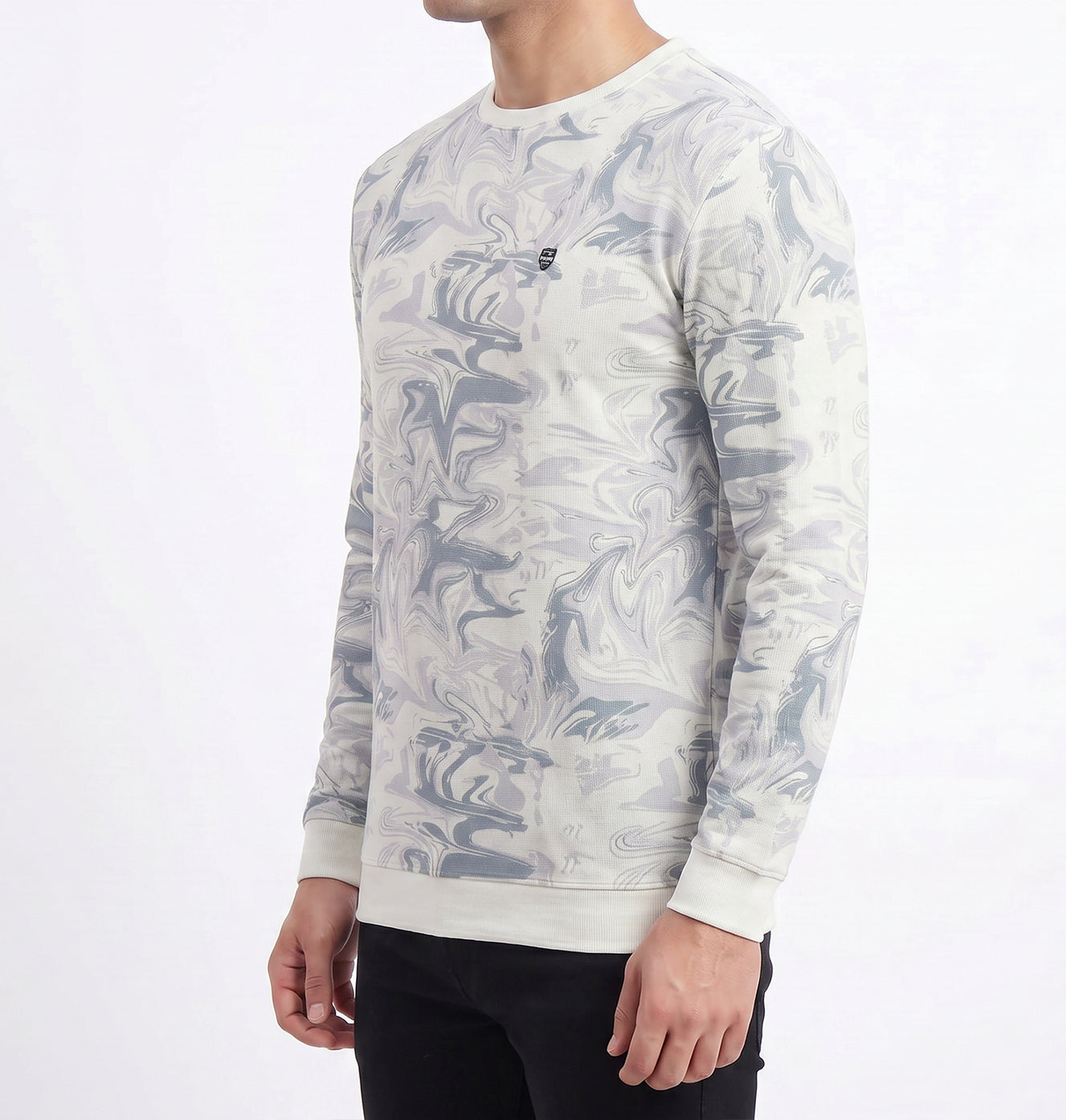 Grey White Marble Print Sweatshirt