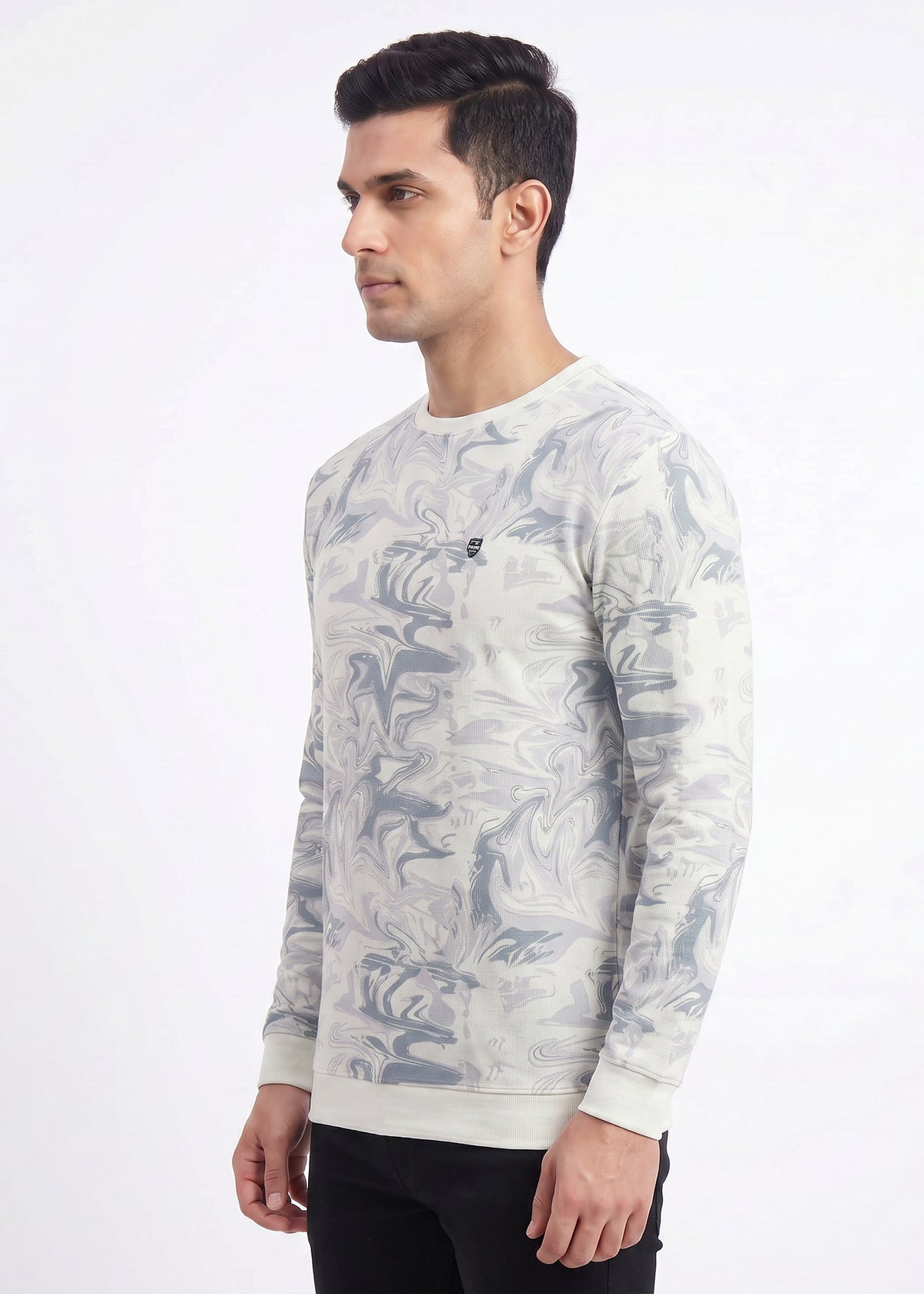 Buy Grey White Marble Print Sweatshirt Online Shopping view 4