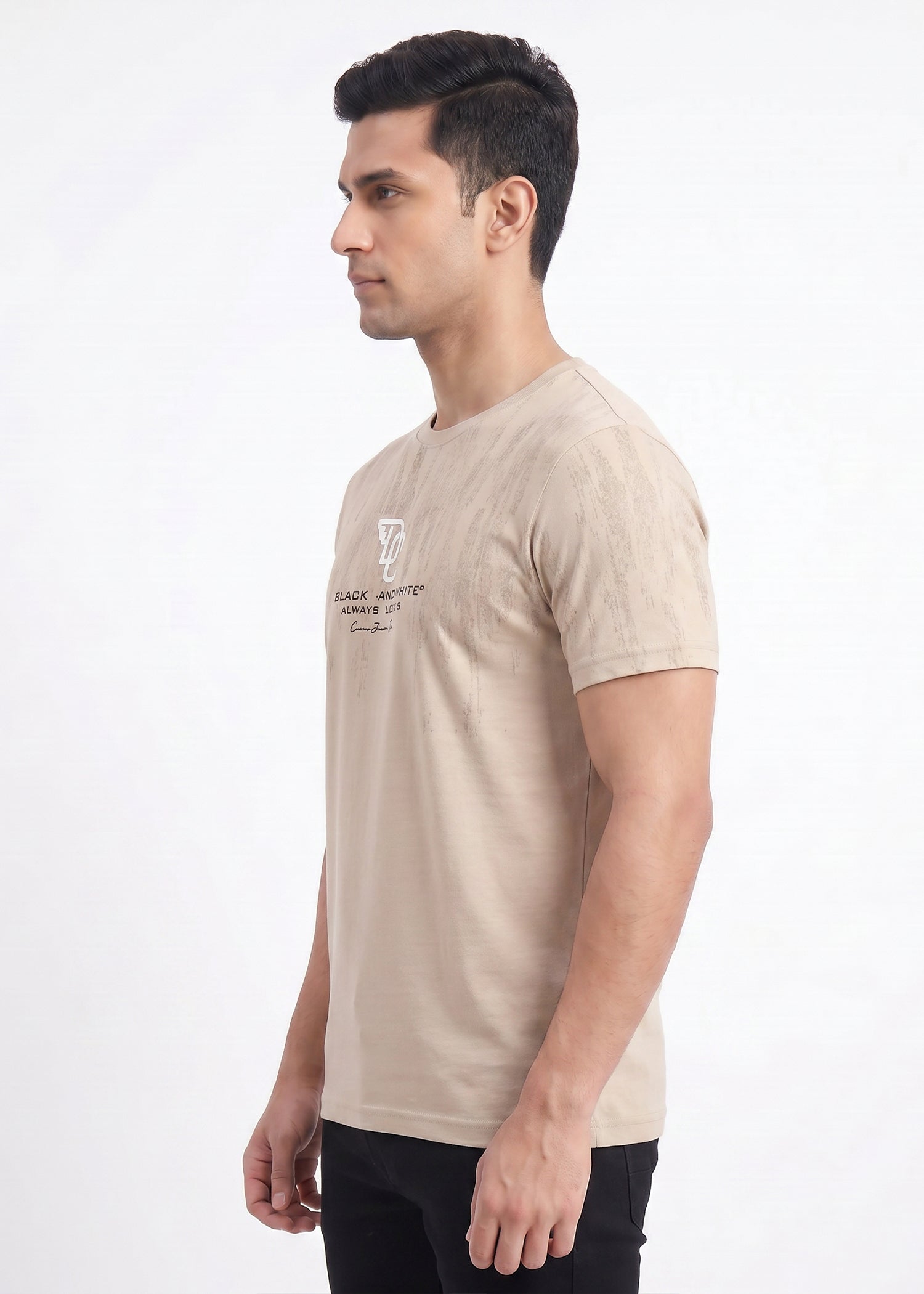 Buy Khakhi-textured-graphic-tshirt Online Shopping view 4