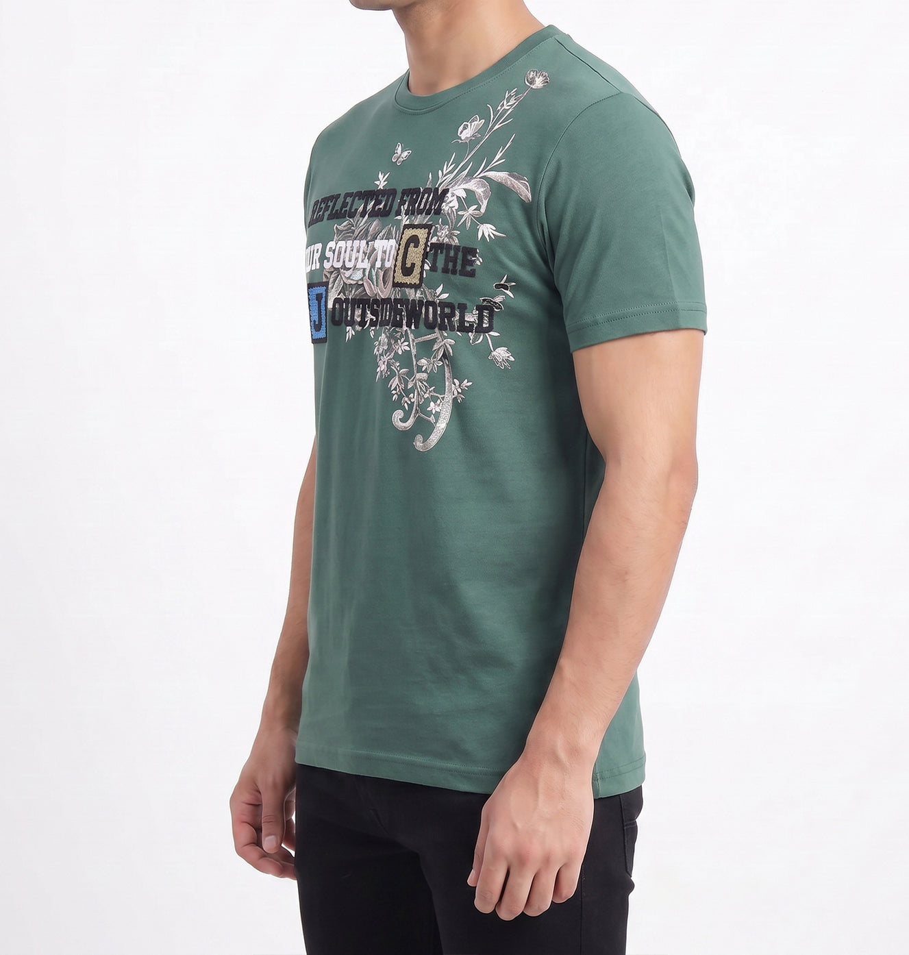 Olive floral-graphic-tshirt