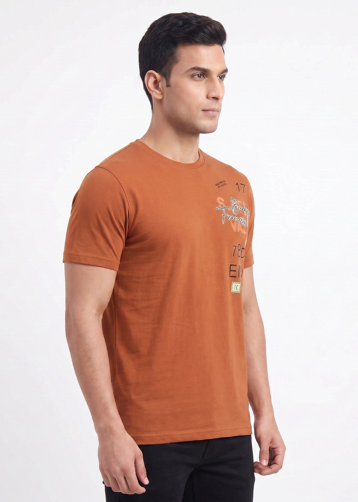 Buy Browntypography-graphic-tshirt Online Shopping view 5