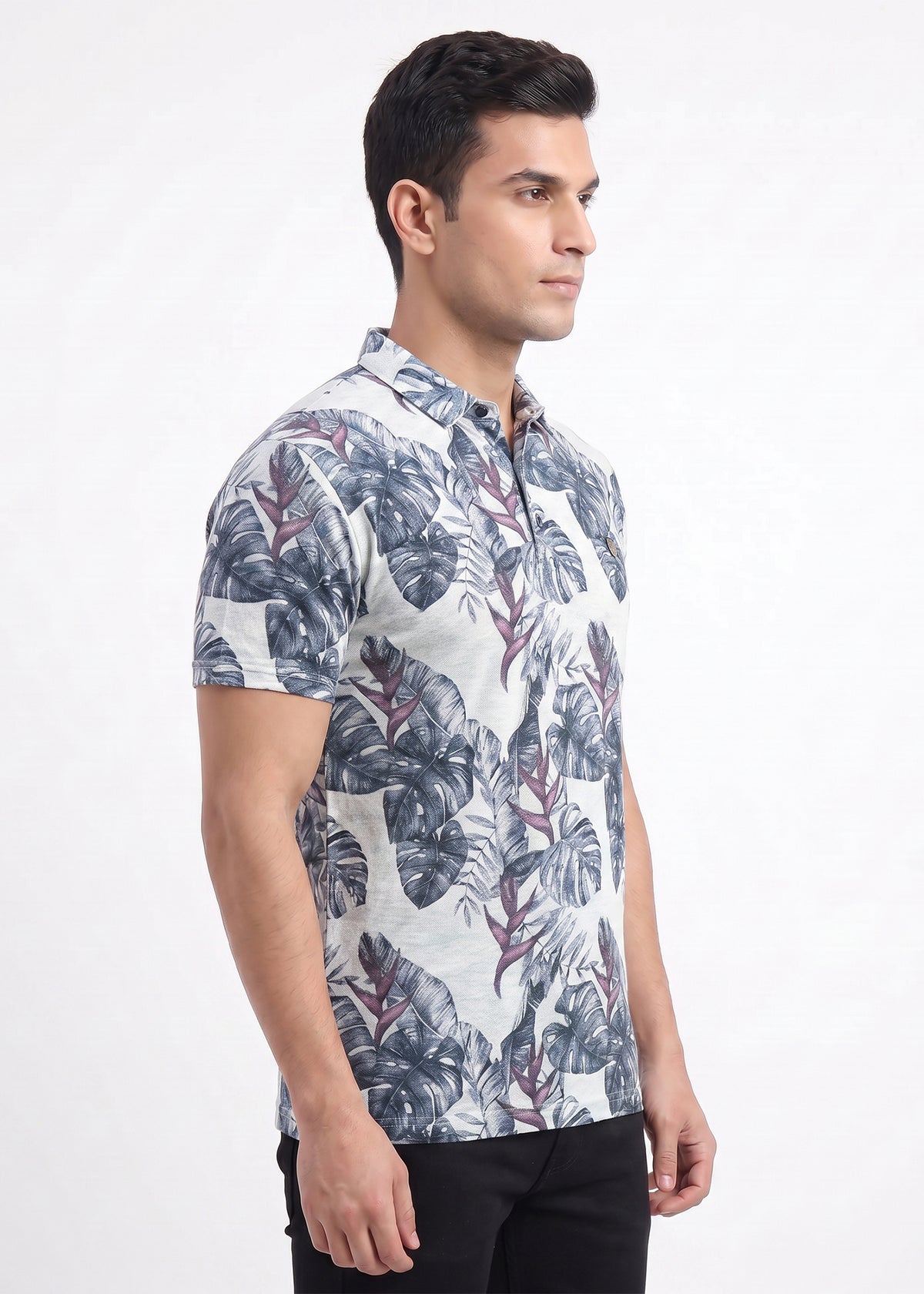 Buy Tropical Leaf Polo T-Shirt Online Shopping view 5