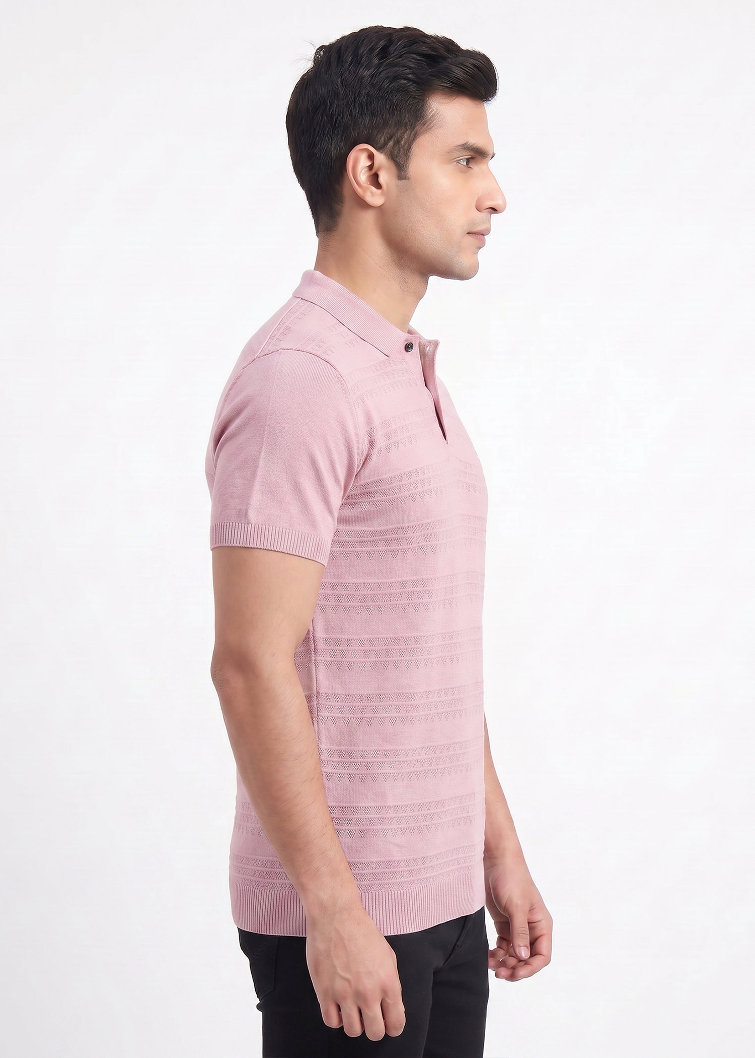 Buy Orchid textured-knit-polo-tshirt Online Shopping view 5