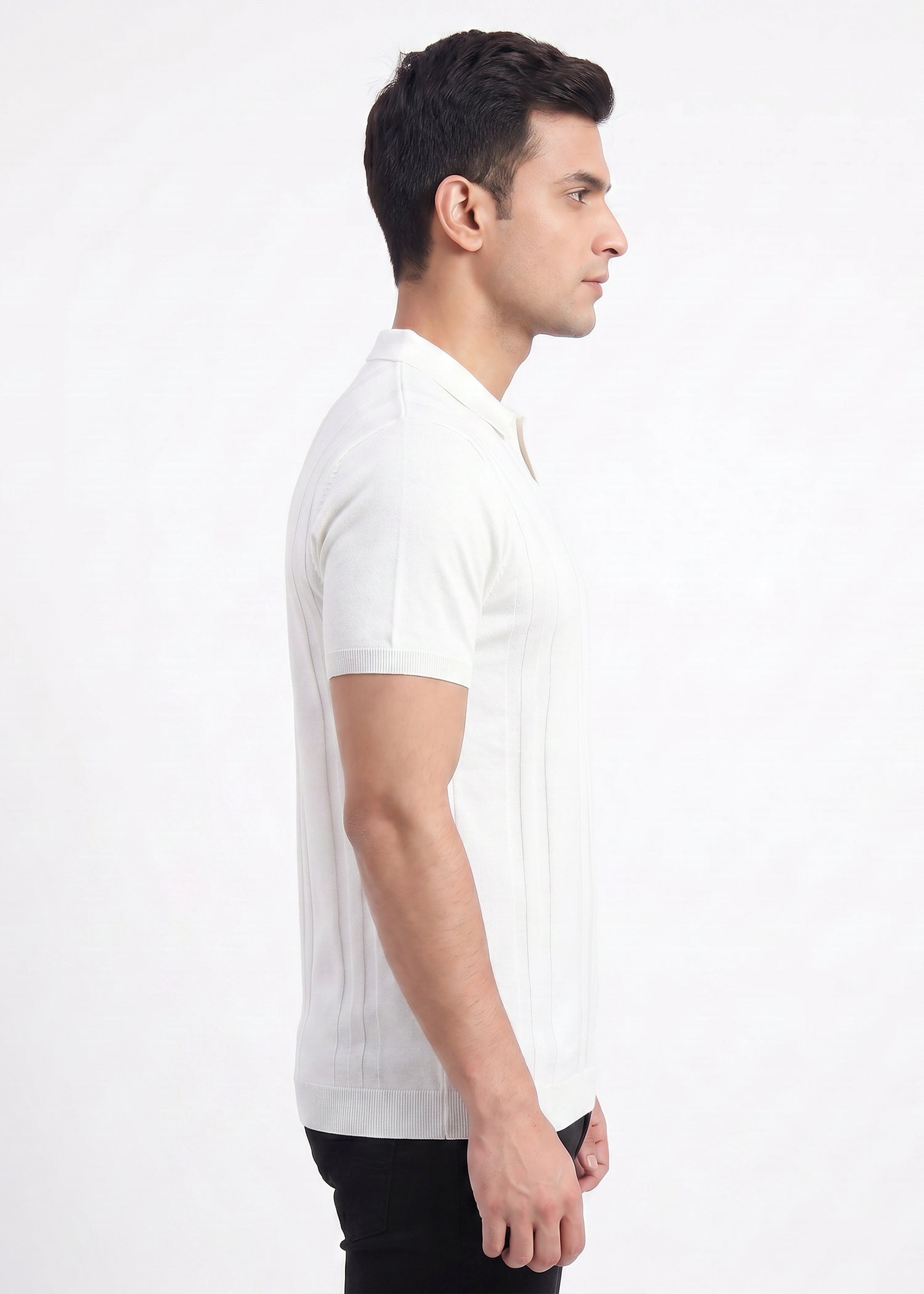 Buy white-vertical-textured-polo-tshirt Online Shopping view 5
