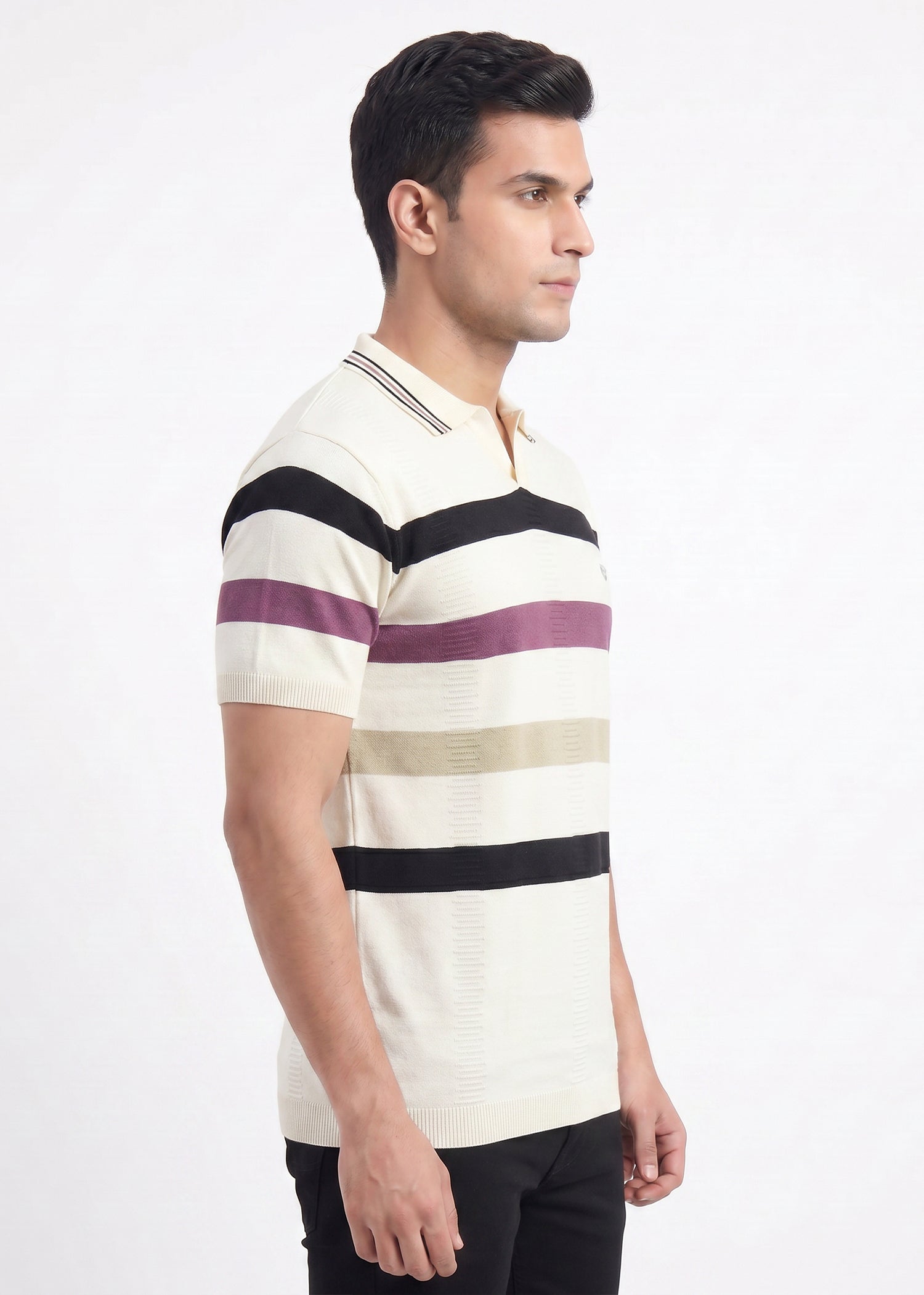 Buy O.white-multicolor-striped-polo-tshirt Online Shopping view 5