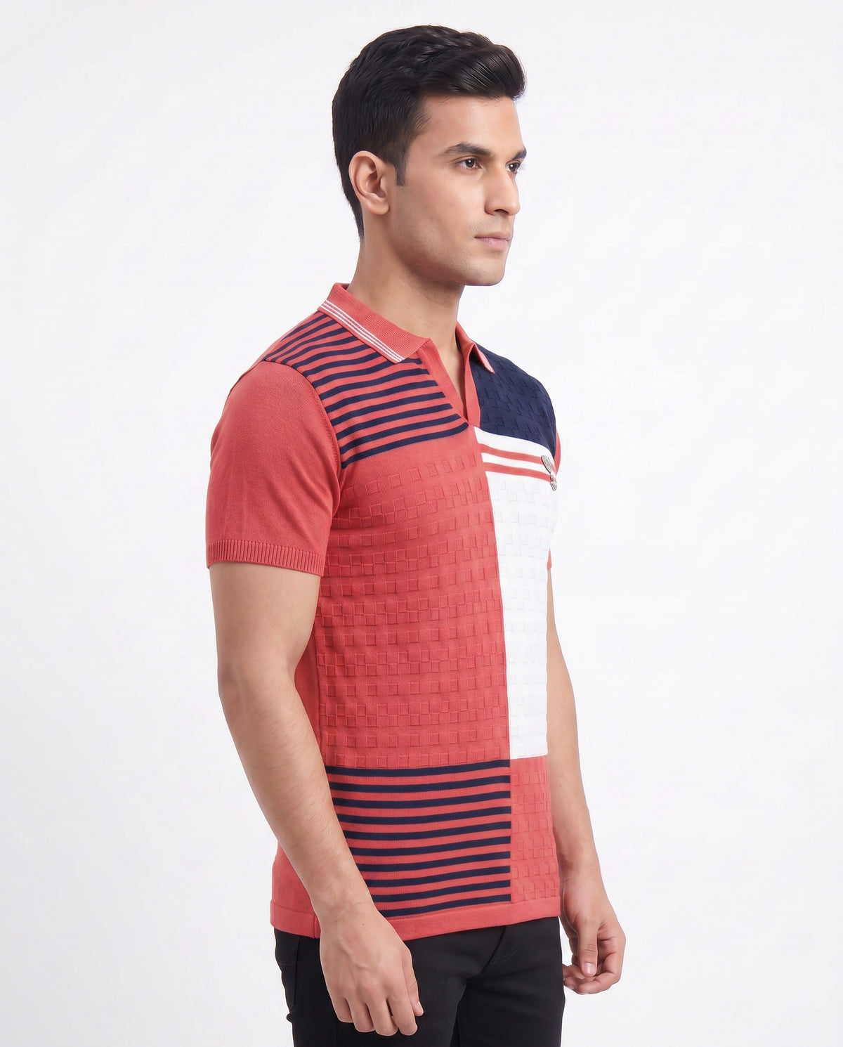 Buy Scarlet textured-polo-tshirt Online Shopping view 5