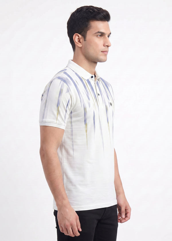Airforce White Abstract Stripe Polo