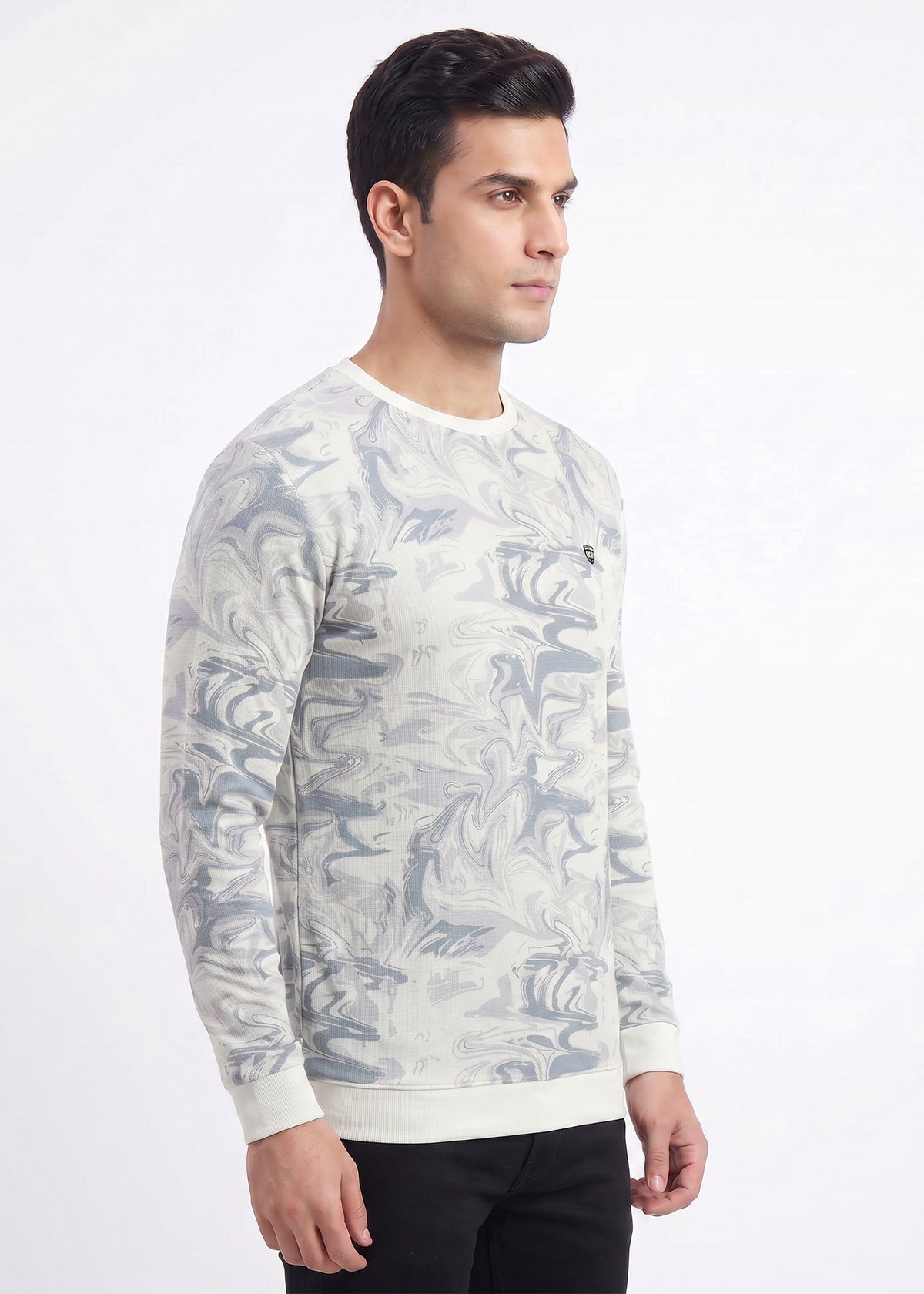 Buy Grey White Marble Print Sweatshirt Online Shopping view 5