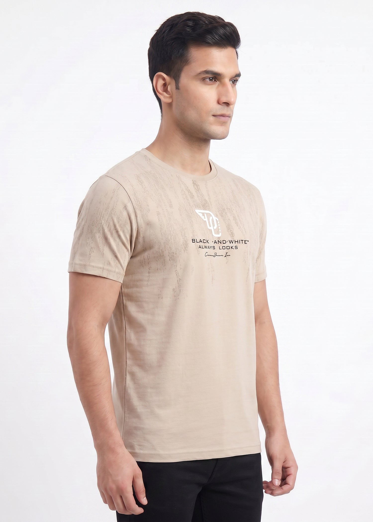 Buy Khakhi-textured-graphic-tshirt Online Shopping view 5