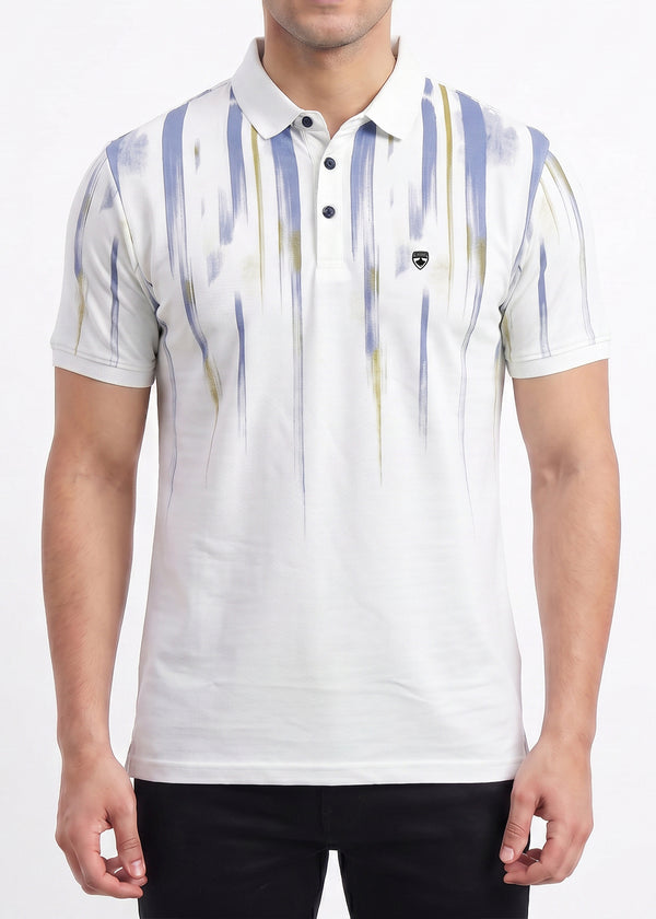Airforce White Abstract Stripe Polo