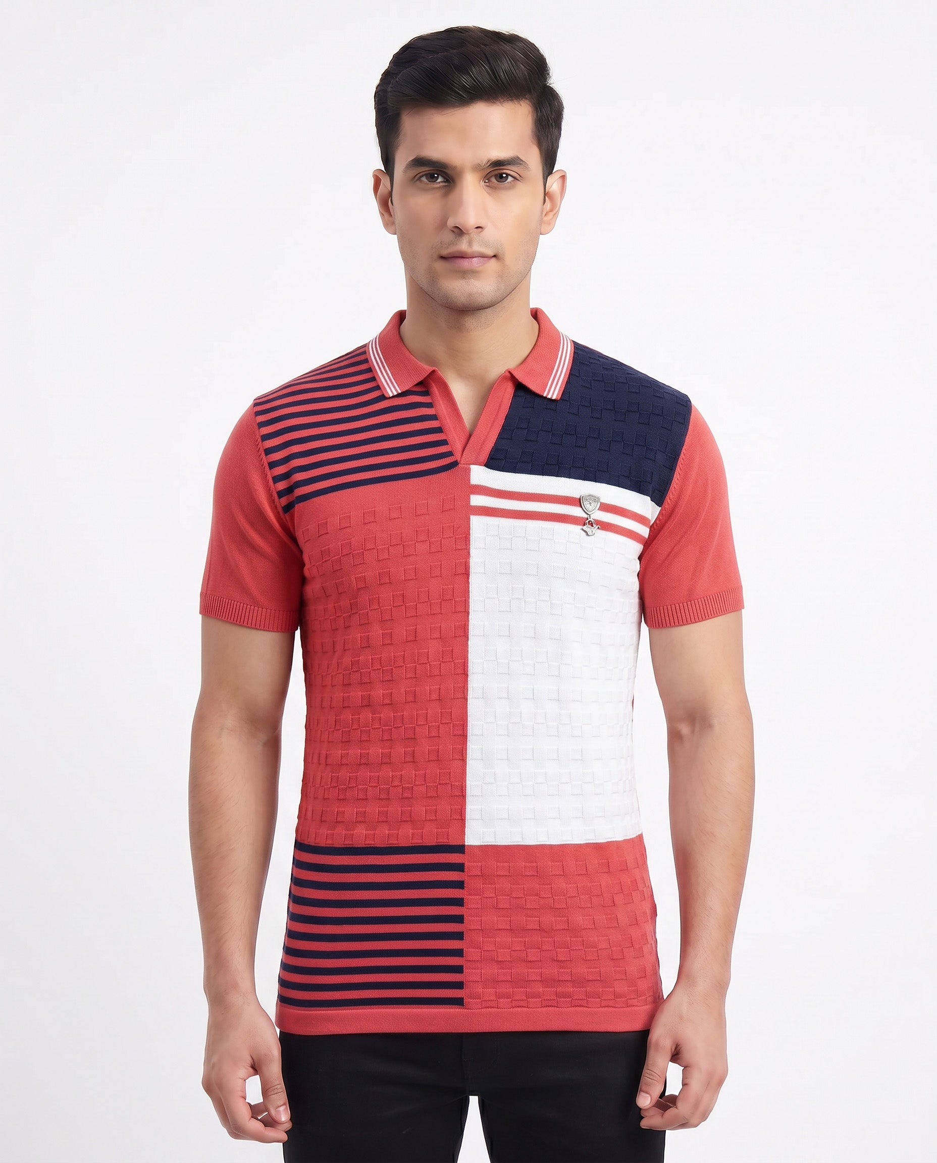 Buy Scarlet textured-polo-tshirt Online Shopping view 1
