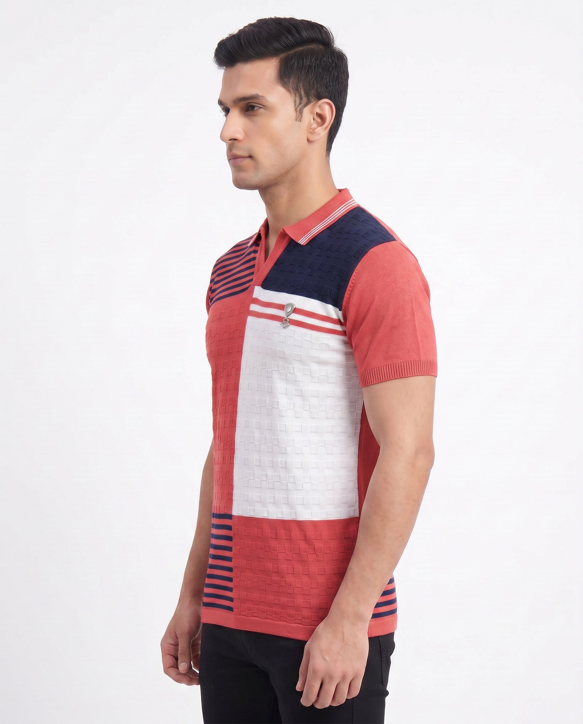 Buy Scarlet textured-polo-tshirt Online Shopping view 4