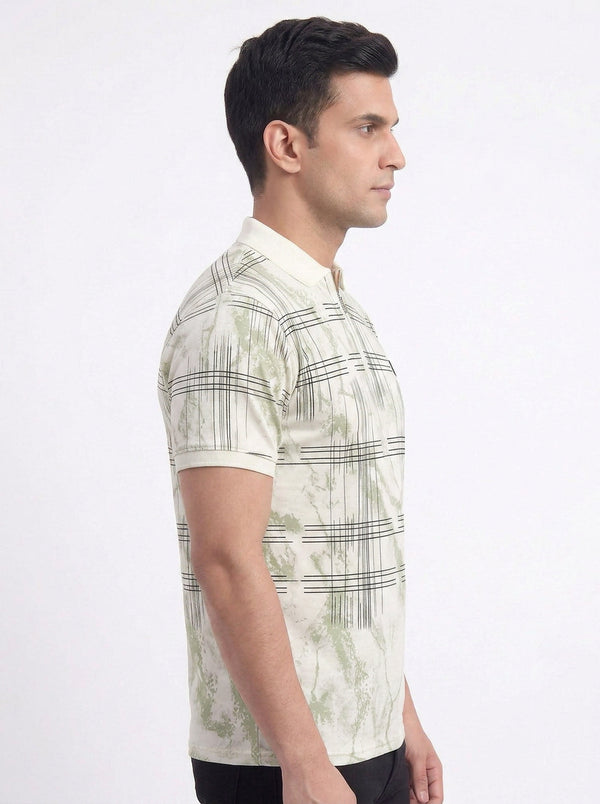 Abstract Grid Print Polo