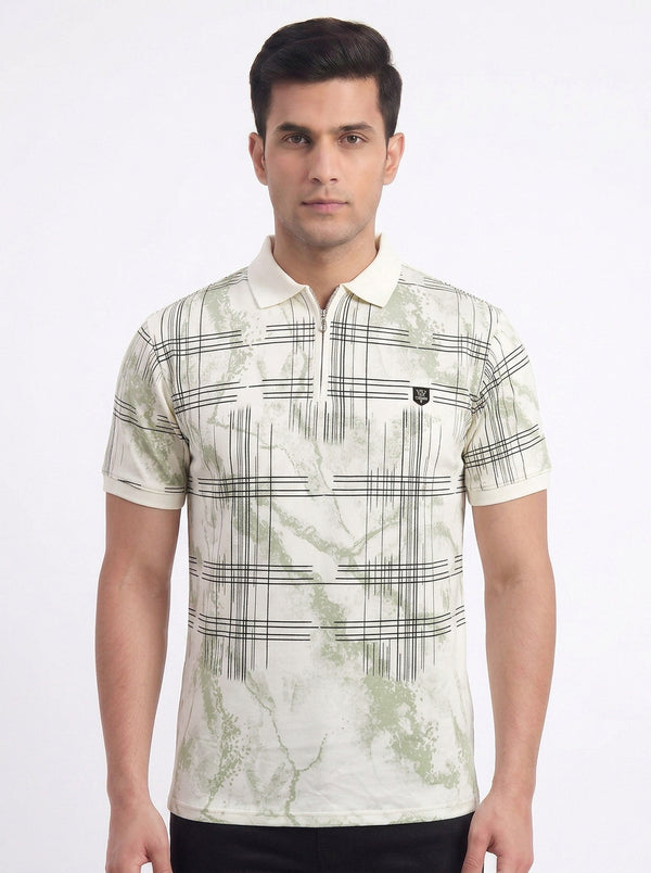 Abstract Grid Print Polo