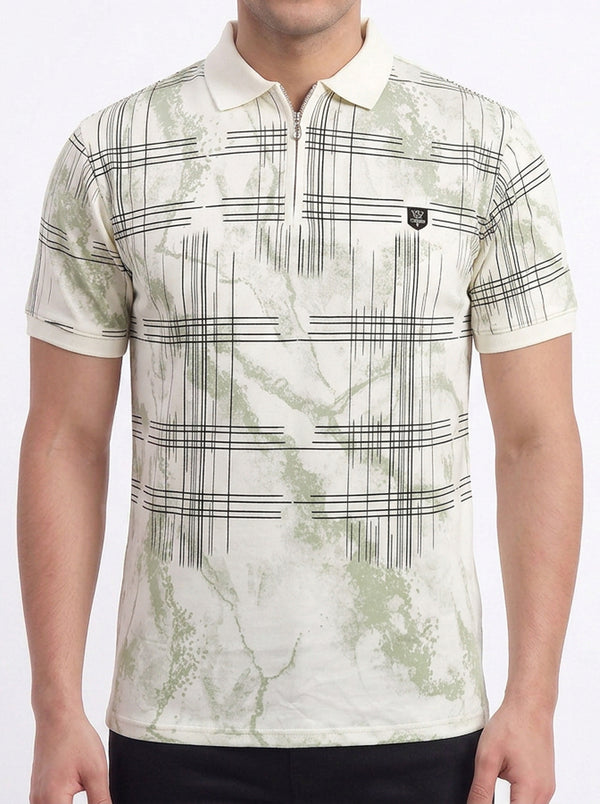 Abstract Grid Print Polo